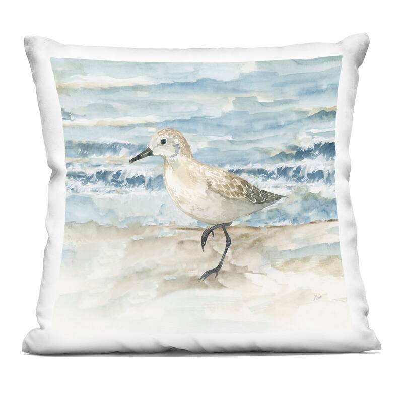 Stupell Balancing Sandpiper on Shore Decorative Printed Throw Pillow Design by Nan - Accent - Polyester - Blue - Single