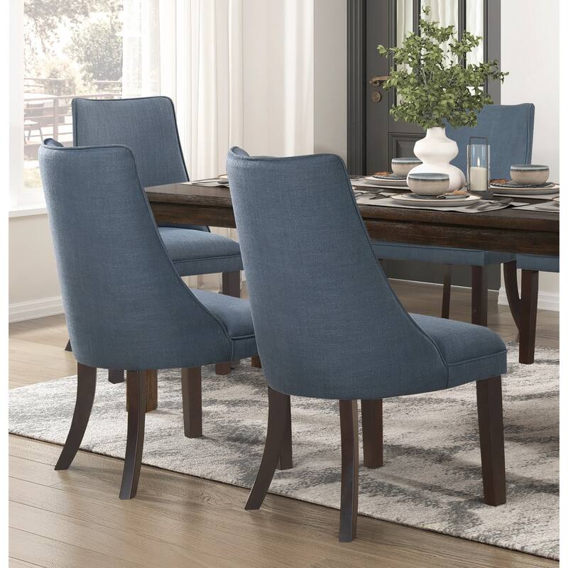 Blue Textured Fabric Upholstered Side Chairs Set of 2, Dark Walnut Finish Wooden Legs Modern Dining Kitchen Furniture