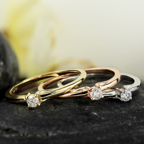Auriya 1/10ctw Petite Solitaire Diamond Stacking Promise Ring 10k Gold