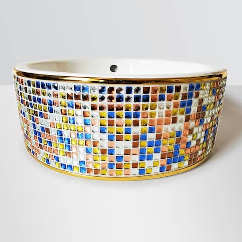 Mosaica Azul Golden Trim Gem Tile Vessel Sink
