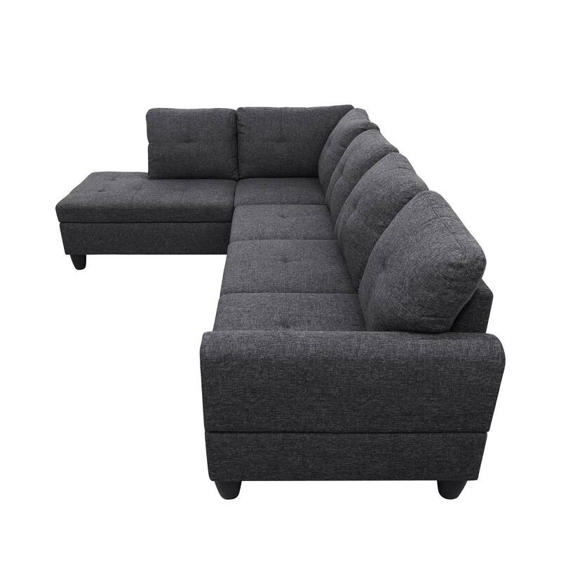 Durable 3PC Sectional Sofa with Double Spring Support, Breathable Fabric, Storage Ottoman