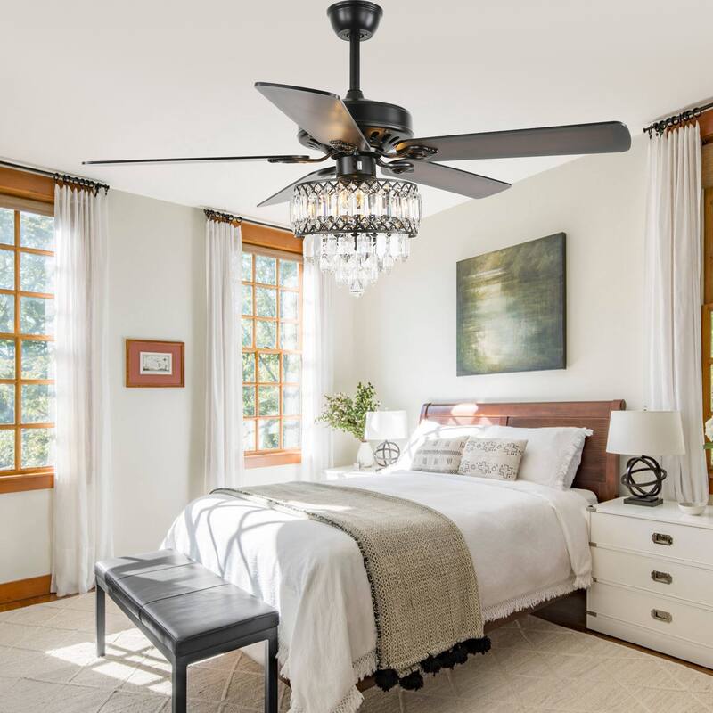 Bella Depot 65" Crystal Ceiling Fan with Light Kit and Remote Control,6-Speed Reversible Ceiling Fan