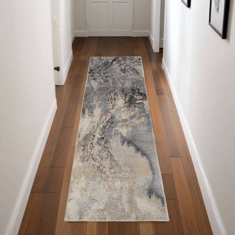 Power Loomed Abstract Modern Non Skid Stain Resistant Area Rug - 90' X '26' X '0.5 - 90' X '26' X '0.5 - Cream/Onyx - Runner