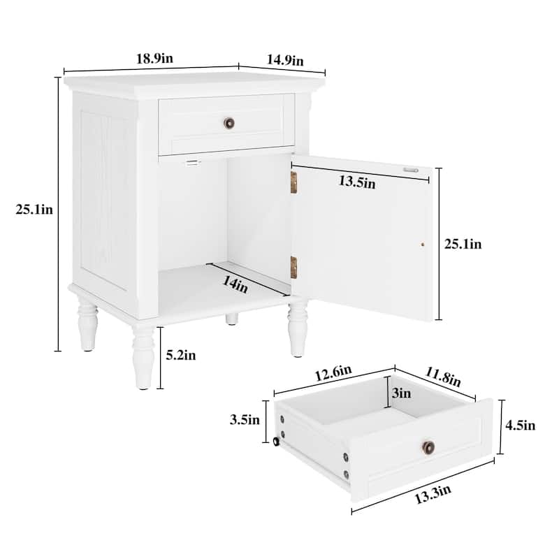 1-Drawer Bedside Table with Storage Function (Set of 2)