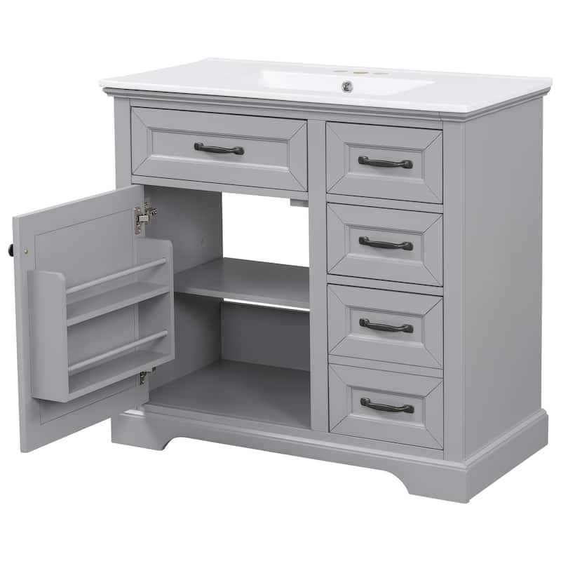 36" Bathroom Vanity with Sink, Ceramic Sink, 2 Tip-out Drawers, Soft Close Door Hinges