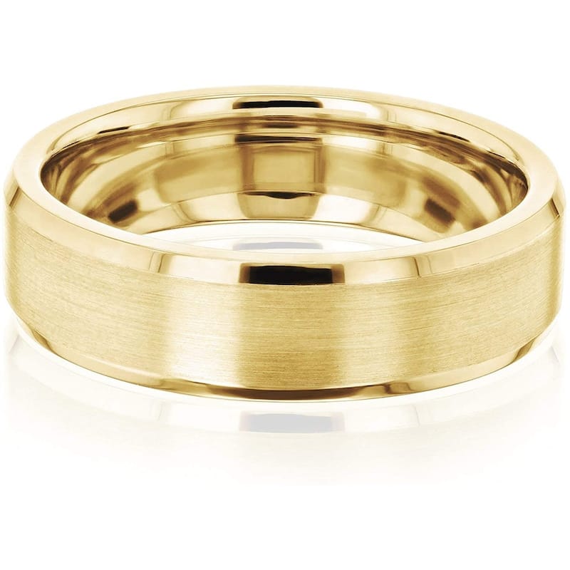 Annello by Kobelli 14k Solid Gold 6mm Satin Matte Gold Beveled Wedding Band - 10.5 - White