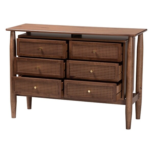 Alyssa Japandi Walnut Brown Wood 6-Drawer Dresser - Bed Bath