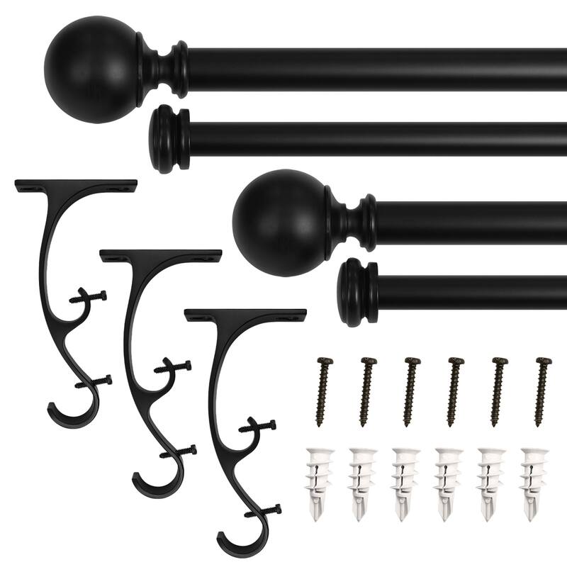 Lumi Home Furnishings 3/4" & 1" Drapery Double Curtain Rod Set with End Cap & Ball finials_Matte Black