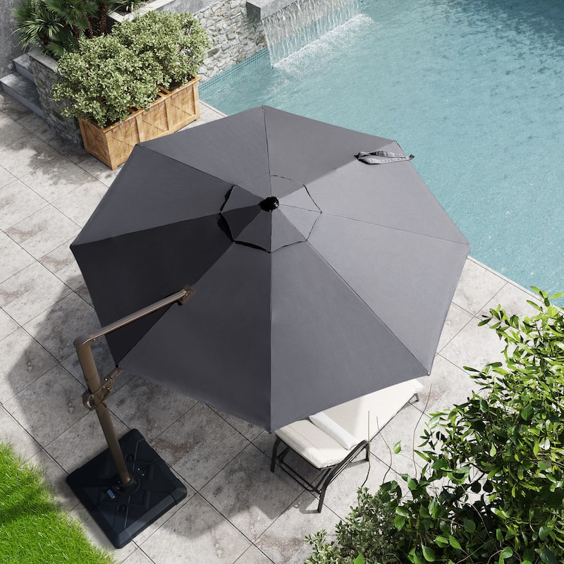 10ft Round Patio Offset Cantilever Umbrella Outdoor Hanging Umbrella with Cross Base