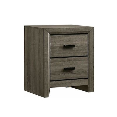 2 Drawers Wooden Nightstand in Gray Finish