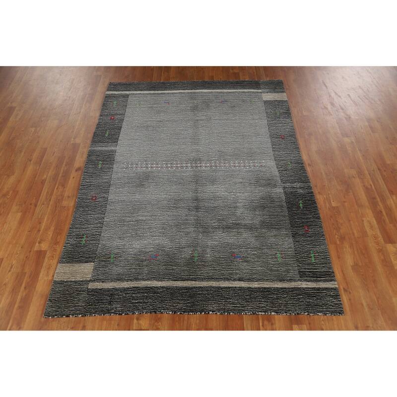 Gray Gabbeh Indian Rug Handmade Wool Carpet - 5'4" x 7'5"