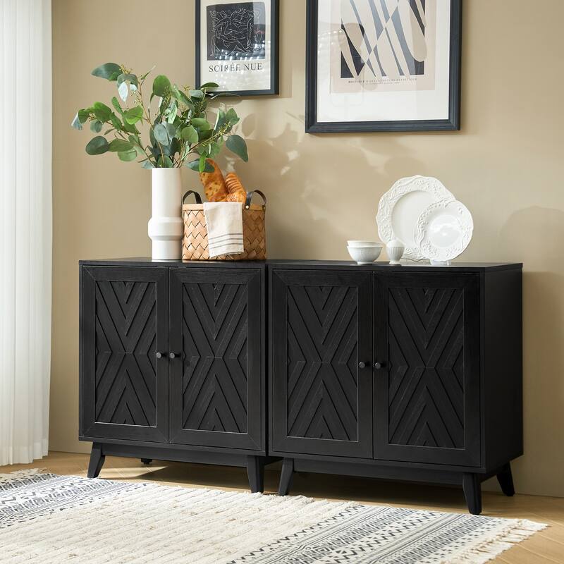 Joseph Midcentury 30"Tall 2 Door Accent Cabinet Set of 2 by HULALA HOME - Black