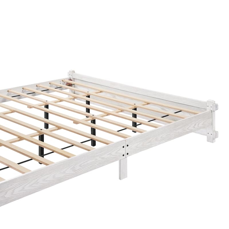 Christopher Knight Home - Farmhouse Platform Bed Frame with 2-Tier Headboard & Solid Wood Slat Support, No Box Spring Required