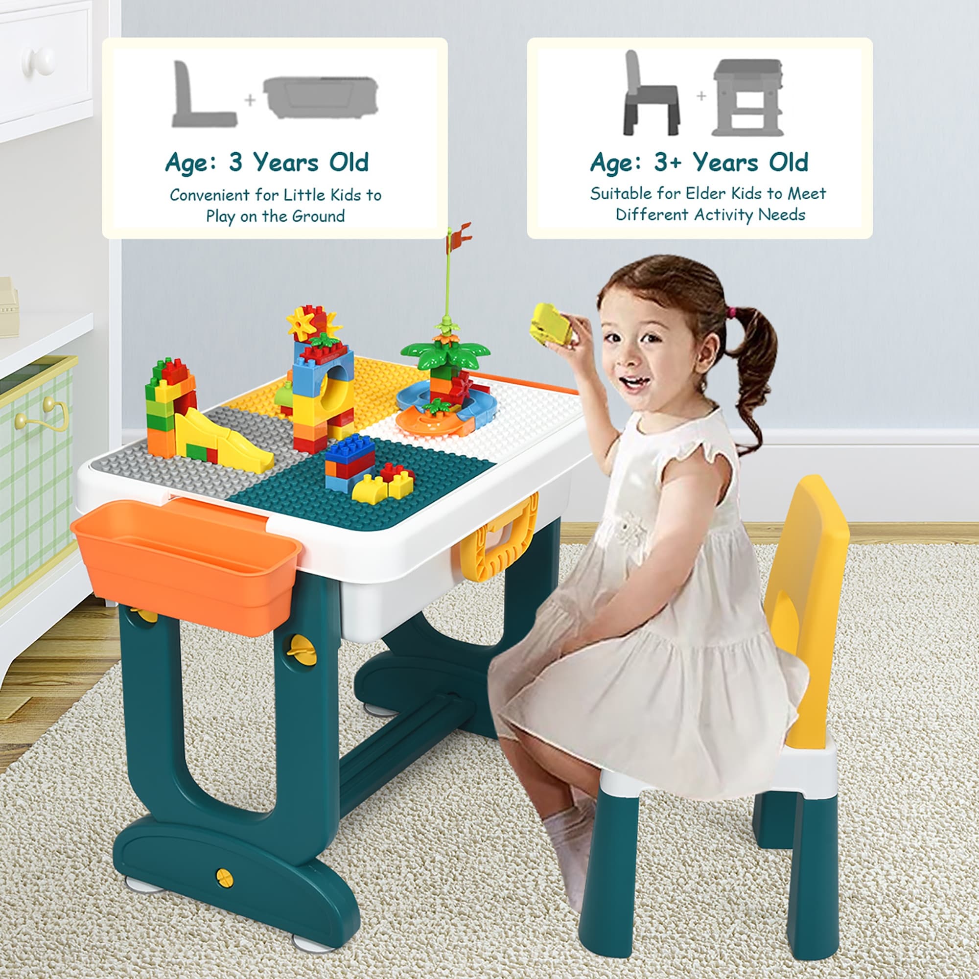 Building block outlet table with chairs