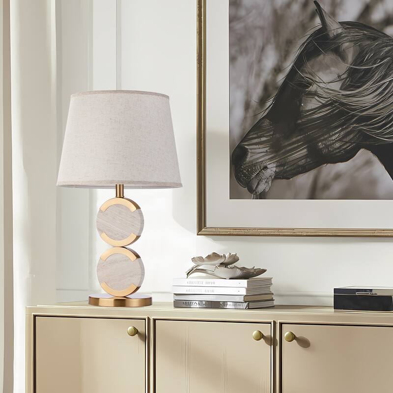 New Age Double Circle Gold Alabaster Desk Lamp, Night Stand Nordic Bedroom Table Light - Off-White