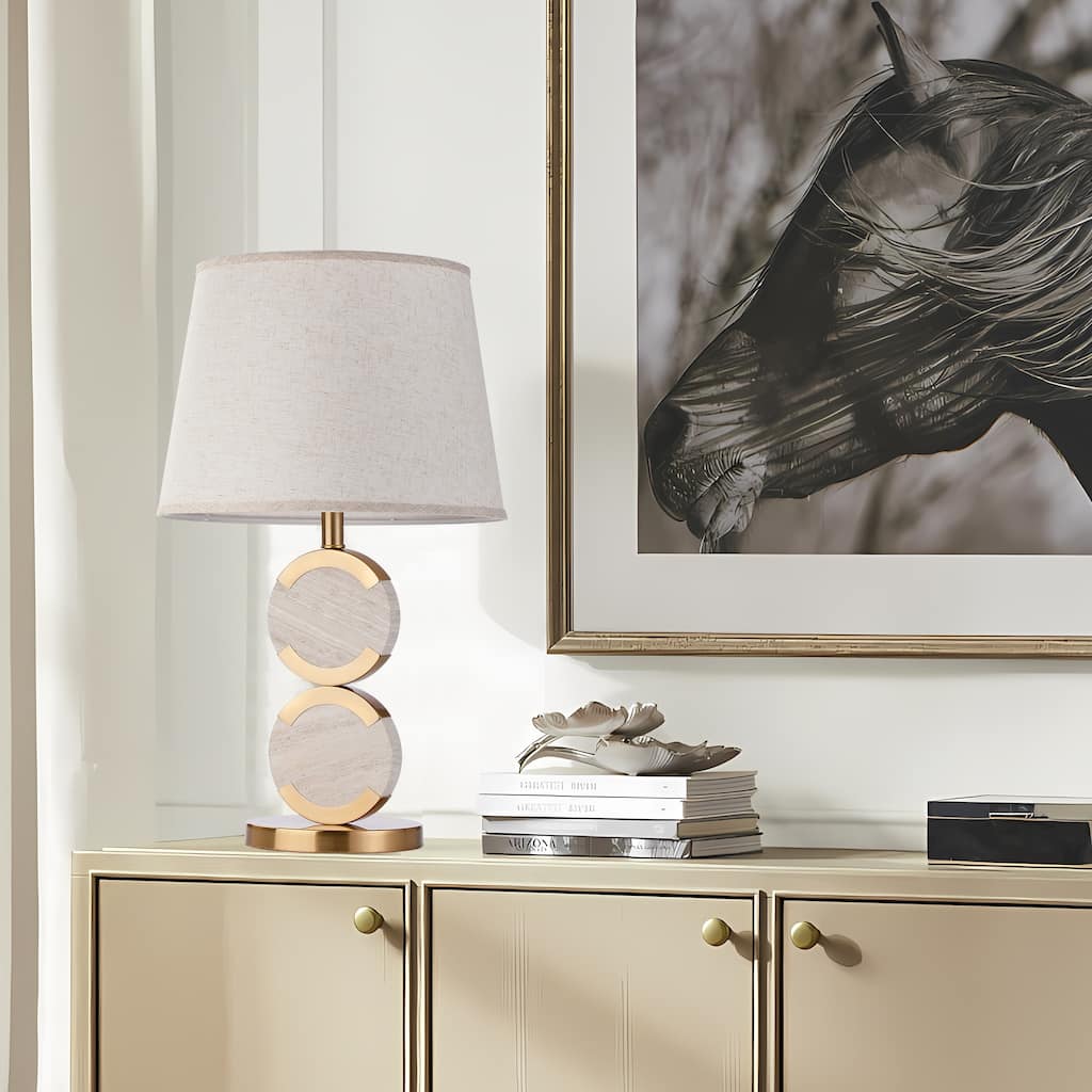 New Age Double Circle Gold Alabaster Desk Lamp, Night Stand Nordic Bedroom Table Light