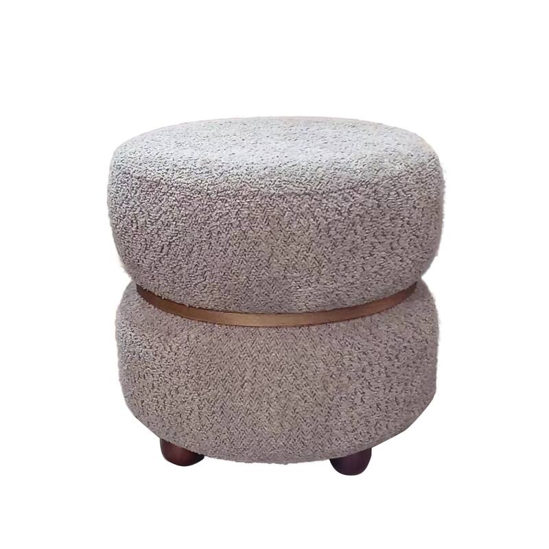 Double Pouf Round Upholstered Vanity Stool and Ottoman Foot Rest