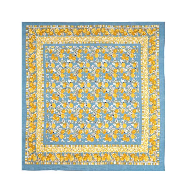 Couleur Nature Citron Tablecloth - Blue - 59" x 59" - 59" x 59" - Blue/Yellow
