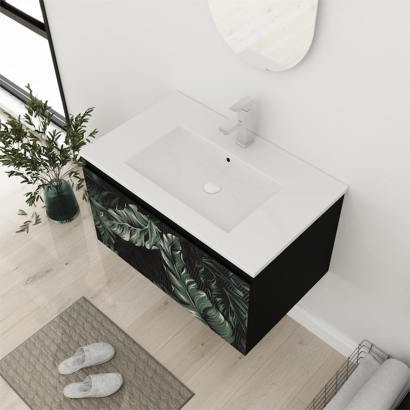 Bathroom Vanity With Sink In 24/30 Inch, Floating Bathroom Vanity with Soft Close Door