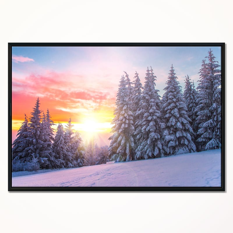 Designart "Winter Sunset in Bulgaria" Landscape Photo Framed Canvas Art Print