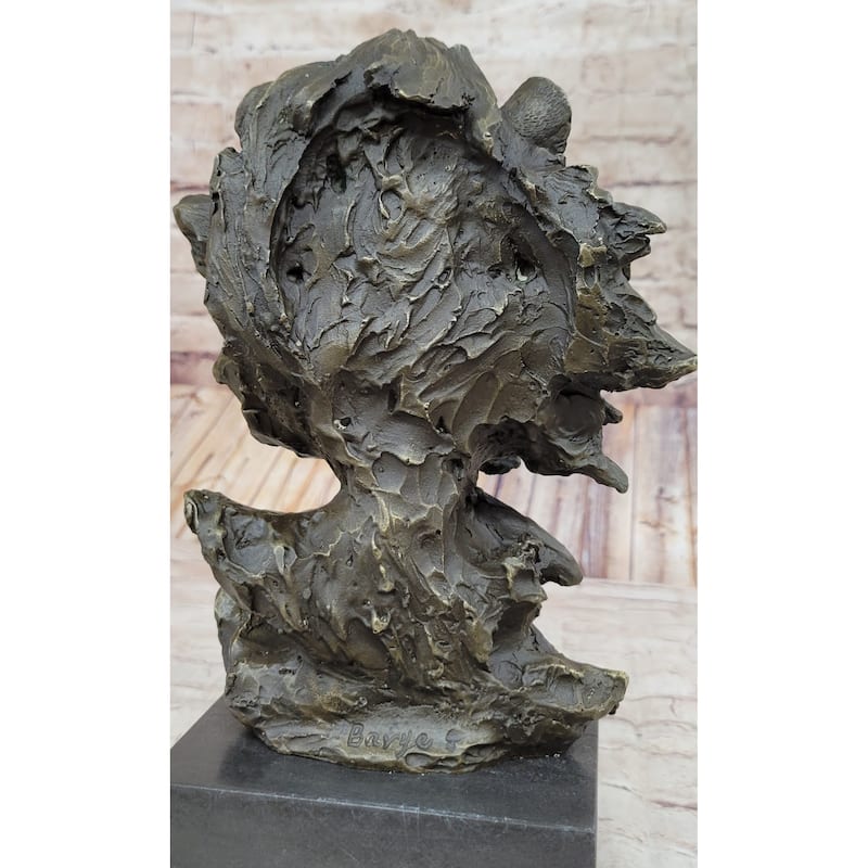 Hand Made African Lion Bust Museum Quality Bronze Sculpture By Barye Figurine