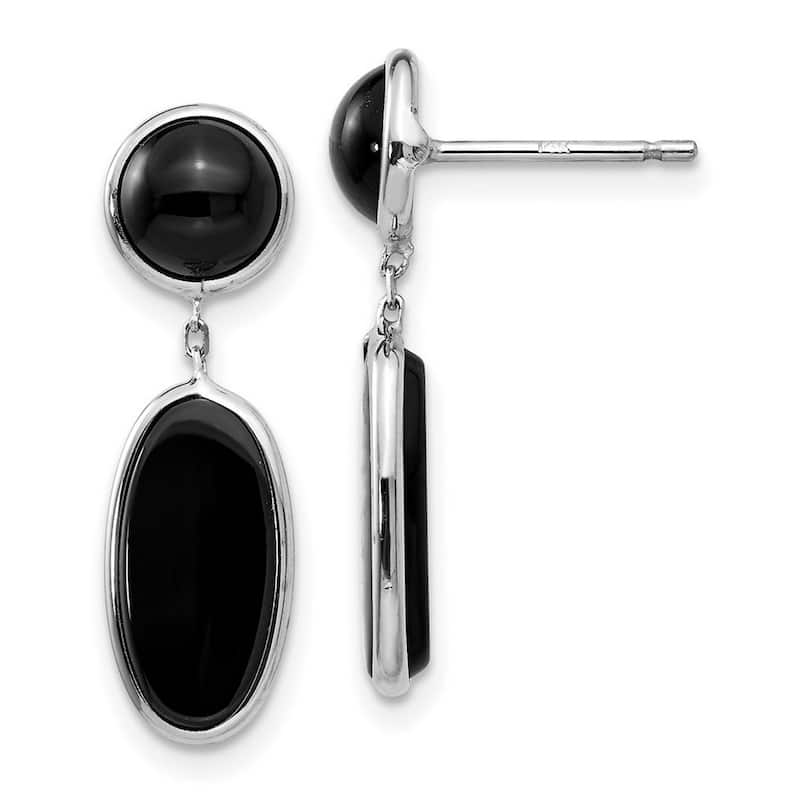 Curata 14k White Gold Polished Simulated Onyx Oval Dangle Post Earrings 25x6mm