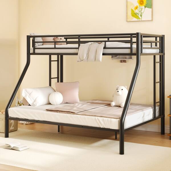 slide 2 of 30, Metal Bunk Bed with Ladder and Guardrails, Cozy Sleeping Space, Twin XL over Queen Black