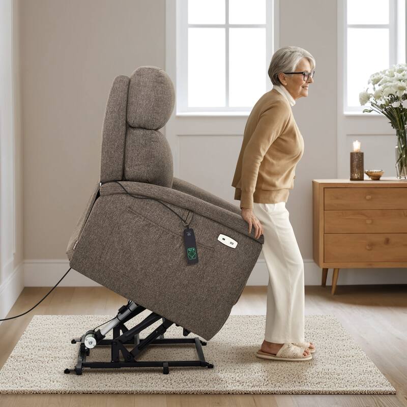 MCombo Power Recliner Lift Chair with Massage, Dual Heating and Adjustable Headrest for Big Elderly People, Fabric R7605