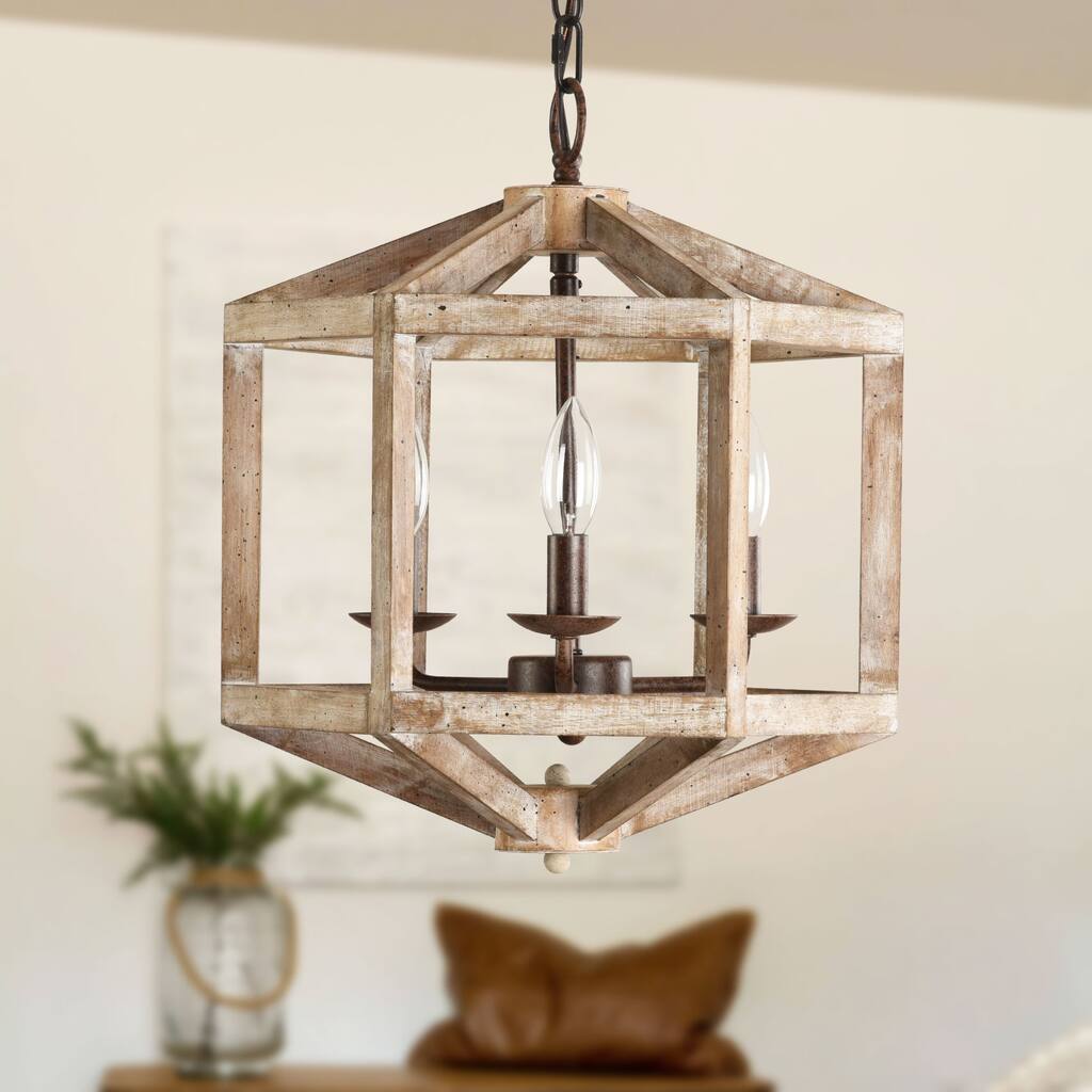 Oaks Aura French Country Shabby Chic 3-Light Wood Ceiling Light Rustic Farmhouse Chandelier