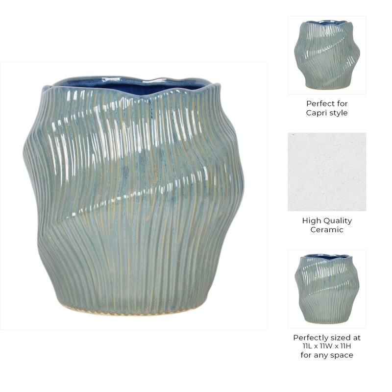 Ceramic Decorative Vase with Ribbed Texture Sculptural Hollow Design