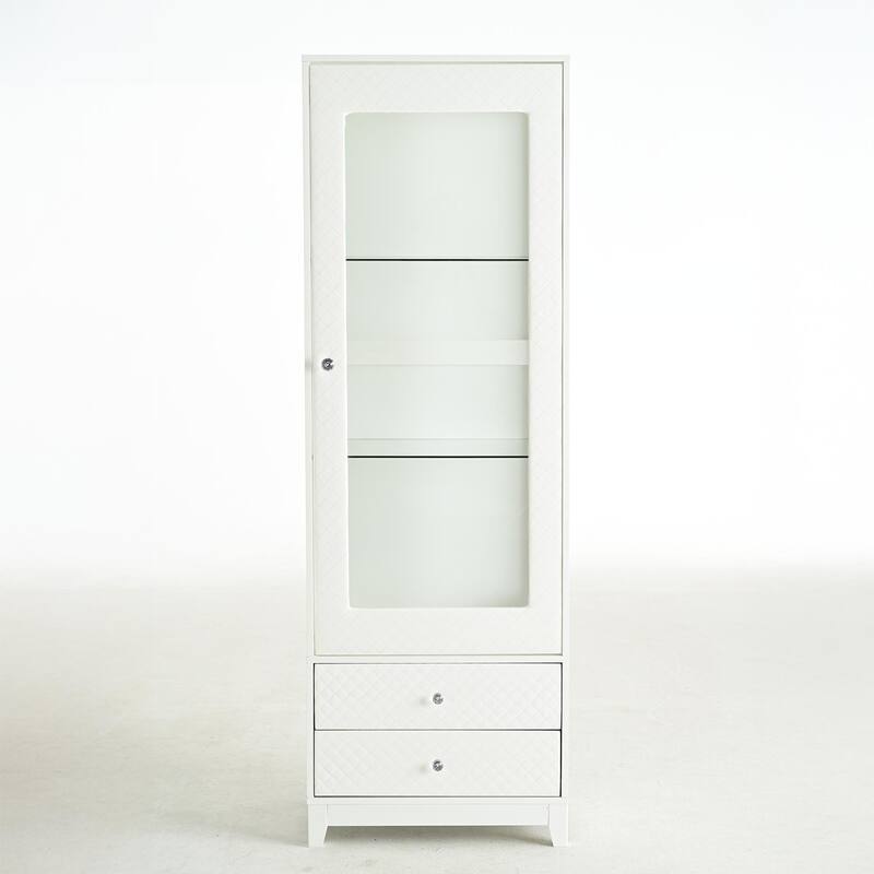 71'' Freestanding Display Cabinet with Storage Drawers, Upholstered Pantry with Ceiling Light,with Adjustable Shelves