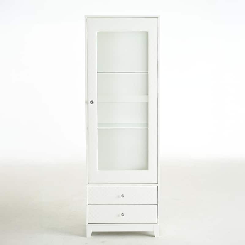 Roomfitters 71'' Display Cabinet with Glass Door, Freestanding Pantry Storage Cabinet with Adjustable Shelves for Dining, White