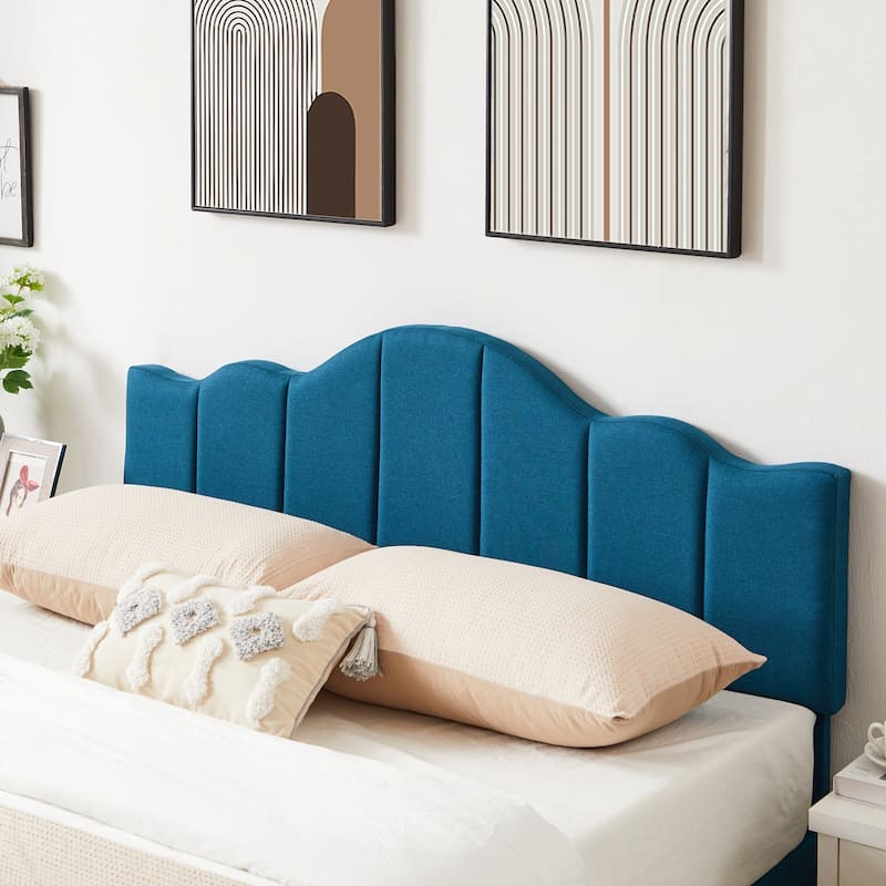 VECELO Modern Upholstered Platform Bed with Adjustable Headboard, Dark Blue/ White/ Grey/ Beige Bed Frames