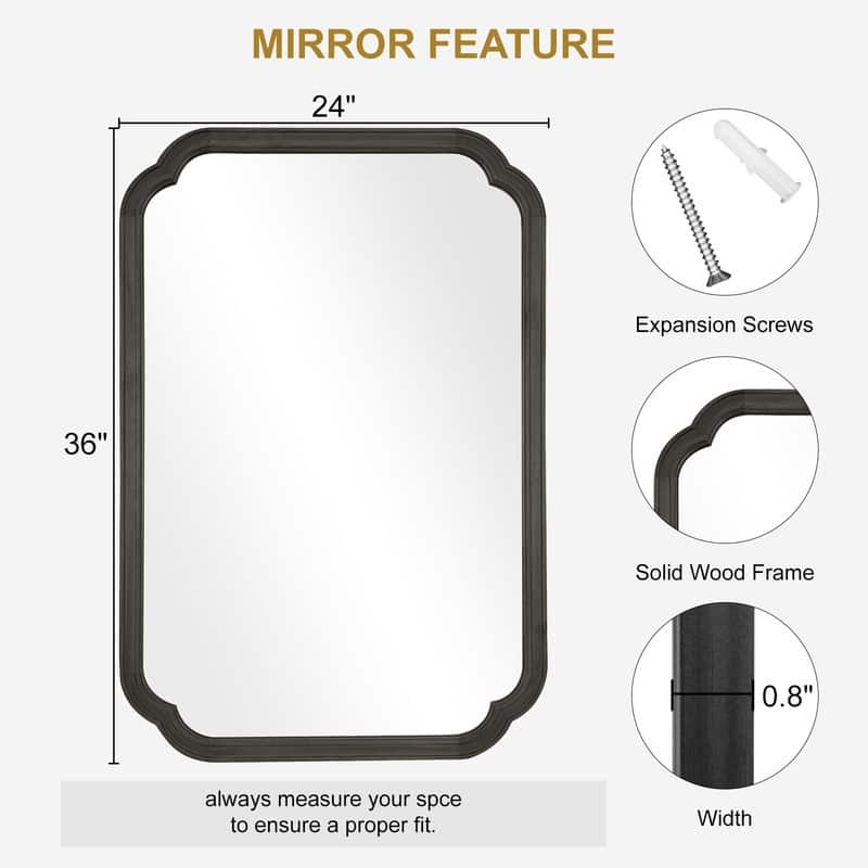 Decorative Scalloped Corner Rectangle Farmhouse Style Wall Mirror