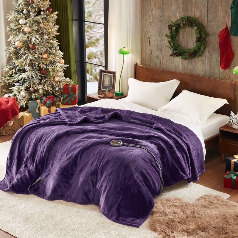 Beautyrest Solid Microlight to Berber Heated Blanket - Full - Purple