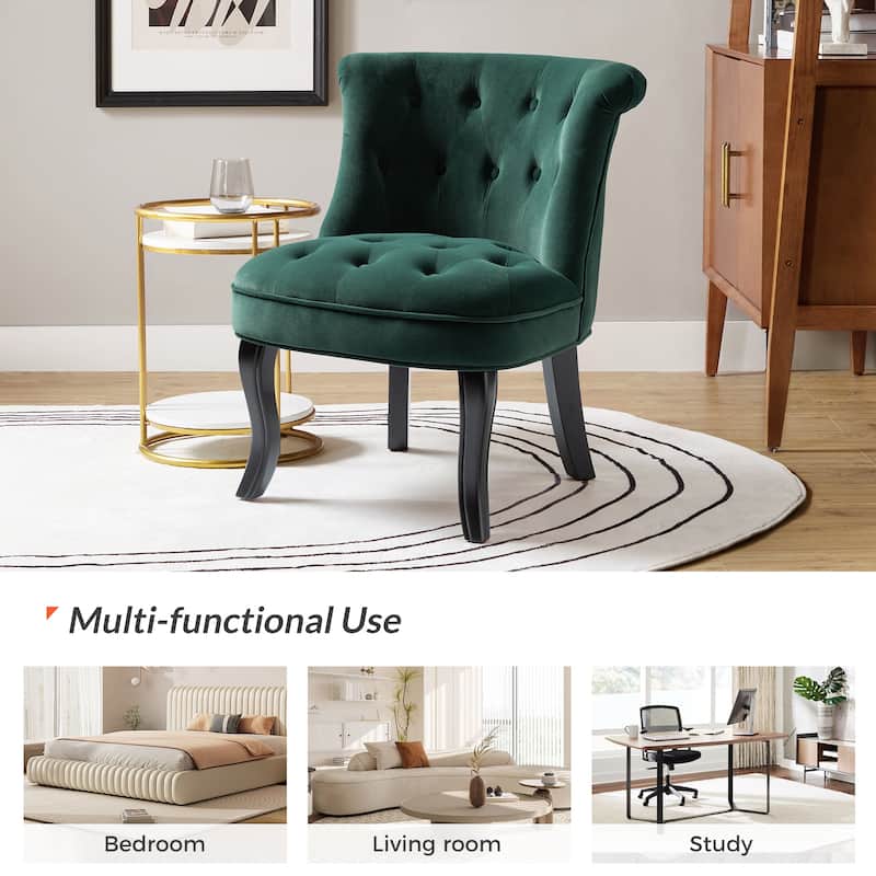 Paolino 25.1" Wide Traditional Velvet Button-tufted Back Stools with Wood Legs by HULALA HOME