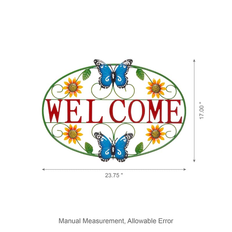 Glitzhome 24"L Spring Metal Sunflower Butterfly Welcome Wall Decor