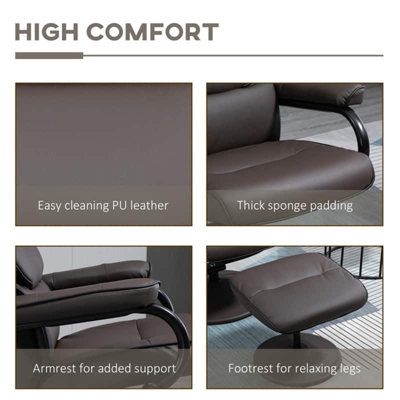 PU Recliner with Ottoman, Swivel and Adjustable Recline - 29.5" W x 33" D x 39.25" H.
