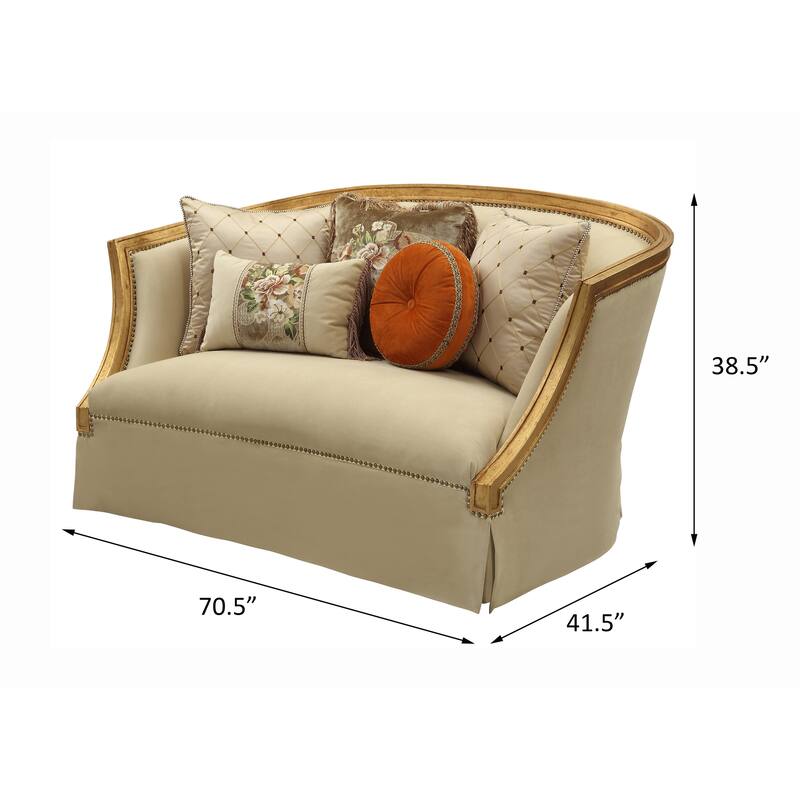 Nusha Tan and Antique Gold Loveseat with Tight Back