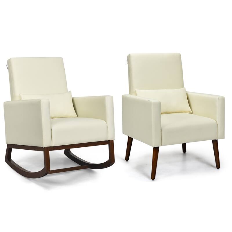 Costway Set of 2 Dual-use Upholstered Rocking Chair w/Pillow Light - Beige