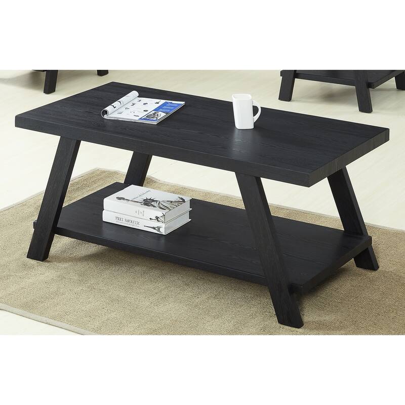 Contemporary Wood Shelf Coffee Table in White Finish, for Living Room