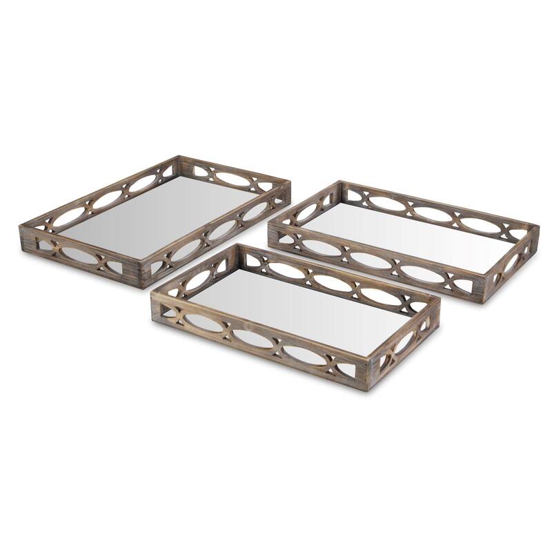 Brown Wood Mirror Trays With Decorative Circle Cut Outs (Set of Three) Bed Bath & Beyond