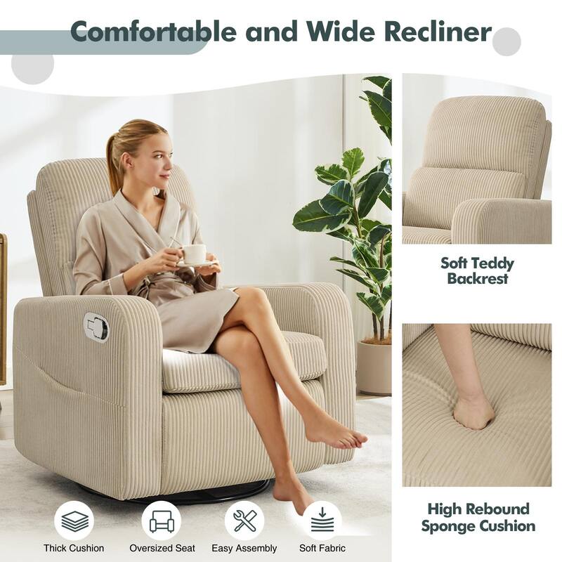 Swivel Manual Recliner Chair Teddy Fabric Nursery Glider Rocking Recliner Set of 2