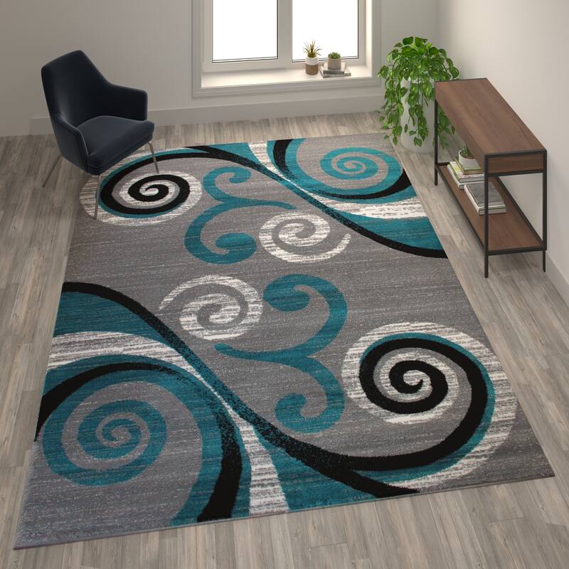 Modern Distressed Swirl Abstract Style Indoor Area Rug