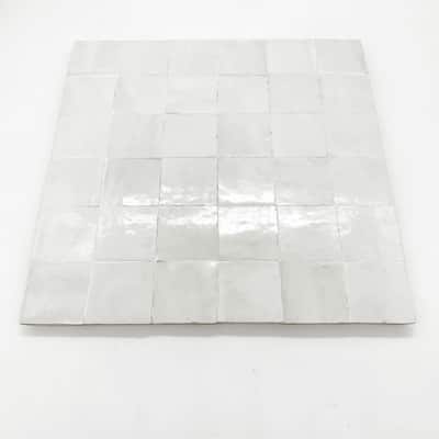 Moroccan Zellige Mosaic Tile, 12in x 12in Panel, Floor & Wall Solid Color in White, 2x2in Tiles, pack of 6