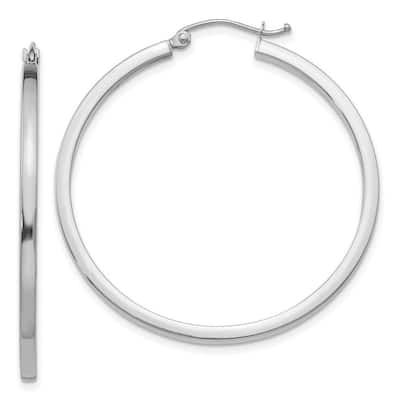 Curata 14k White Gold Polished 2mm Squared Tube Hoop Earrings - 20mm-55mm