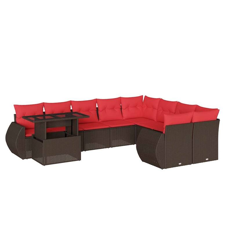 vidaXL Patio Sofa Set with Cushions and Table Outdoor 10 Piece Poly Rattan - 24.4 x 24.4 x 27.2