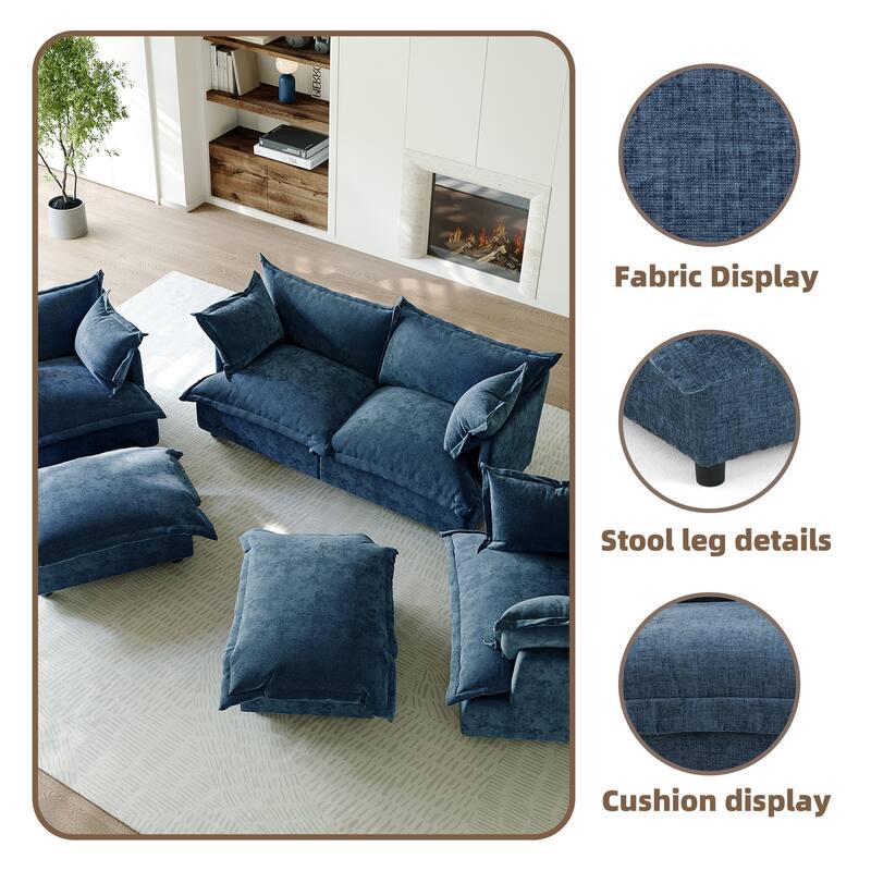 6 Piece Oversized Chenille Comfy Cloud Modular Sectional Sofa Set