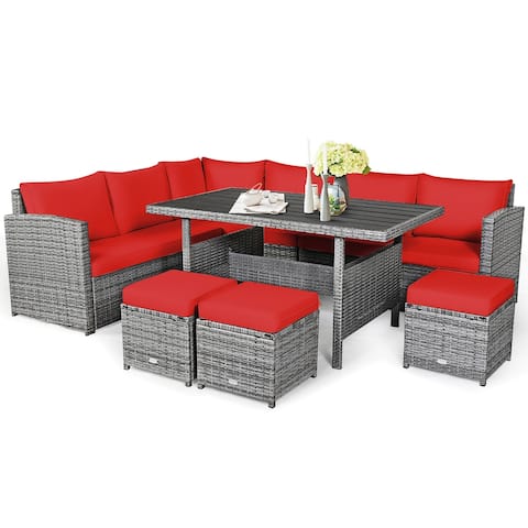 Costway 7 PCS Patio Rattan Dining Set Sectional Sofa Couch Ottoman