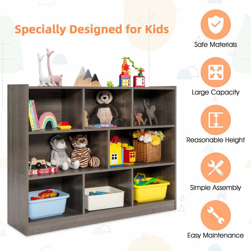 Costway 3-tier Open Bookcase 8-Cube Bookshelf Storage Display Cabinet - 48'' x 12.5'' x 36.5''